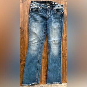 Miss Me Blue Boot Cut Jeans with Vintage Distressing